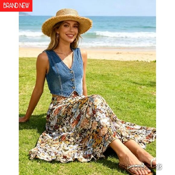 High Waisted Maxi Skirt with Pockets A-Line Pleated Long Skirt - Picture 7 of 8